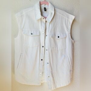 H&M Oversized White Sleeveless Denim Vest